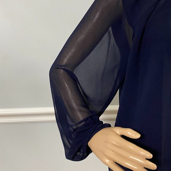 Calvin Klein Dark Navy Sheer Sleeve Blouse NWT Size S - Picture 2 of 7